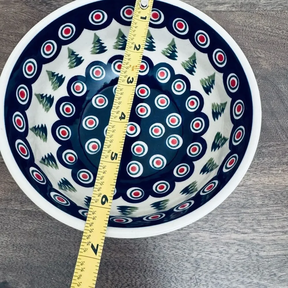 Boleslawiec Polish Pottery Christmas Trees Peacock Dinner Bowl